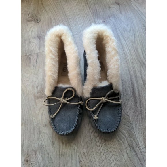 UGG Shoes - UGG Alena Nightfall Fur Suede Slippers Womens 6 EU 37